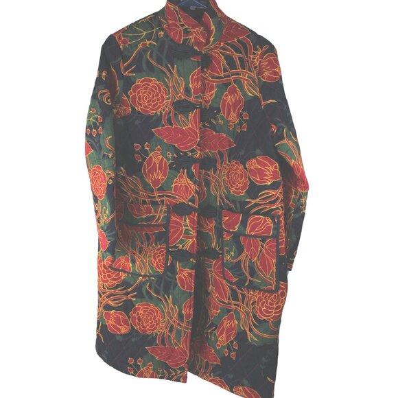 Madesha Jackets & Blazers - Madesha Fashion Quilted Asian Coat Red Black Floral Frog Closure 91343